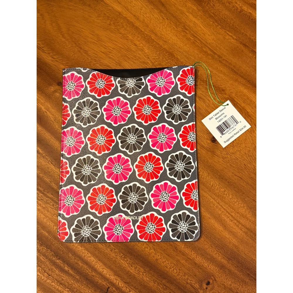 NWT $34 Vera Bradley Blossoms Slim Tablet Sleeve Faux Leather Floral Red Pink